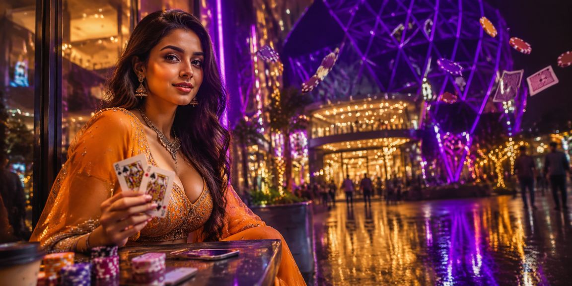 Colorful neon-lit casino and betting scene in Delhi